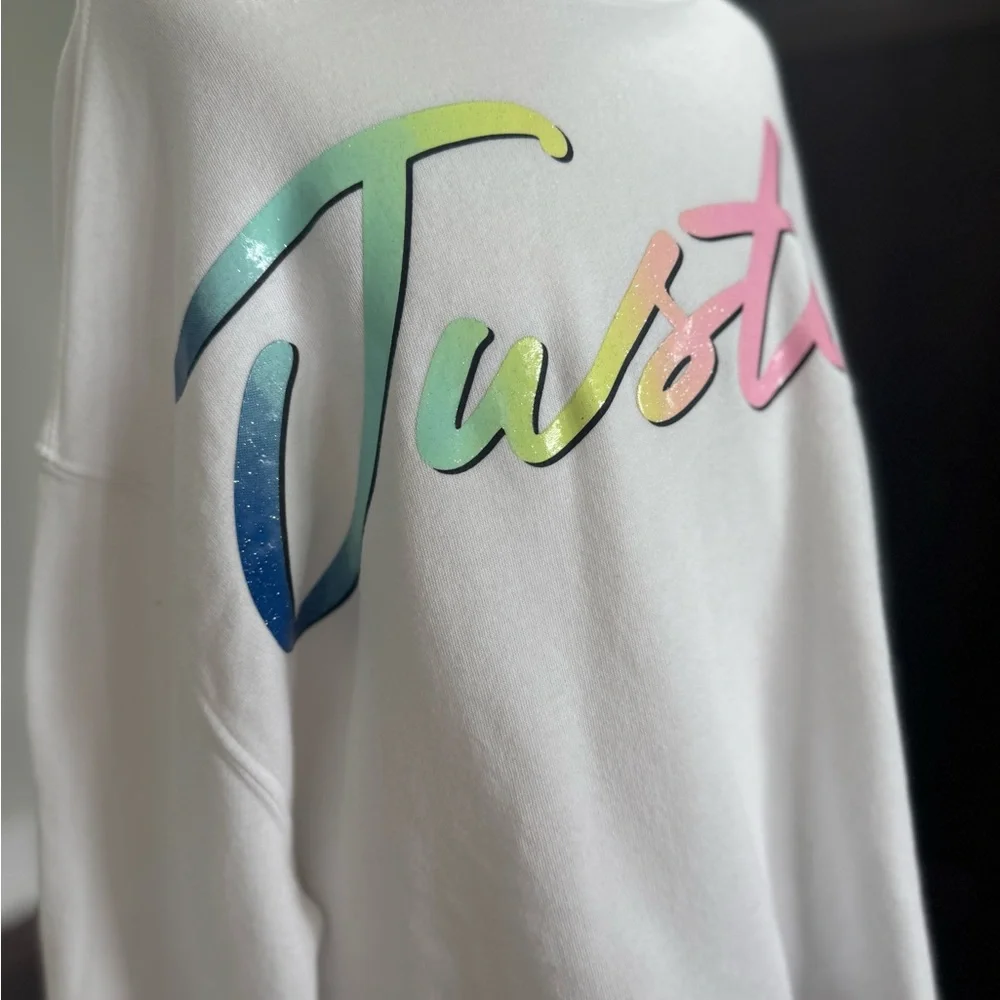Justice White Sweatshirt with Pink Logo